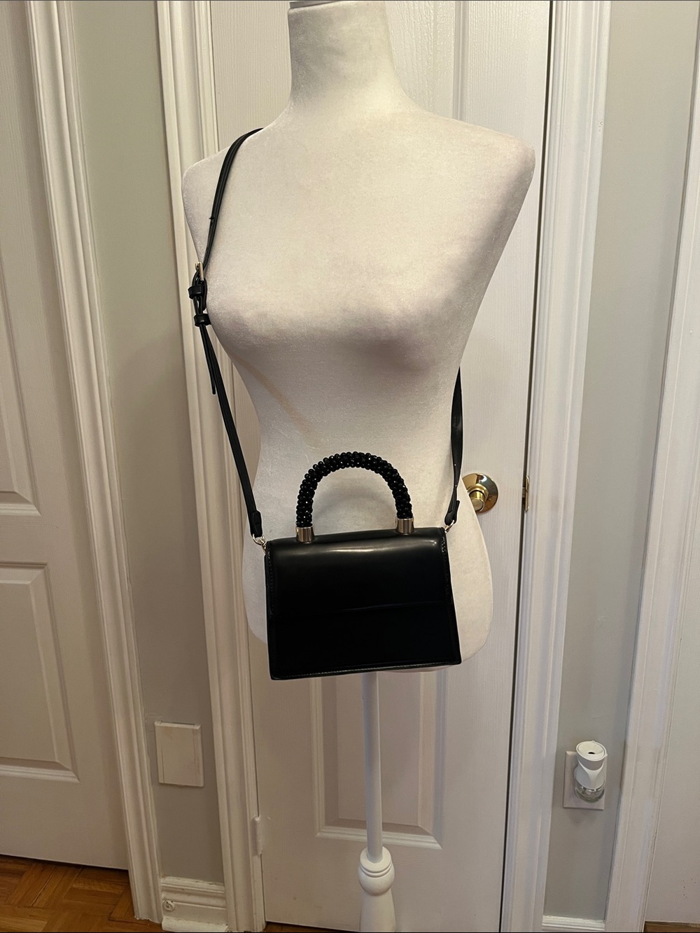 Zara Black Braided-Handle Mini Crossbody Bag